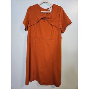Roaman's deep orange colored short sleeved midi dress. Size 18W.